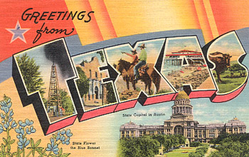 Featured is a Texas big-letter postcard image from the 1940s obtained from the Teich Archives (private collection).